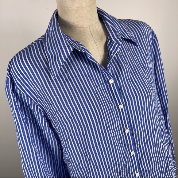 💕 Mango Blue and White Striped Button-Up Shirt 6 - Picture 5 of 12